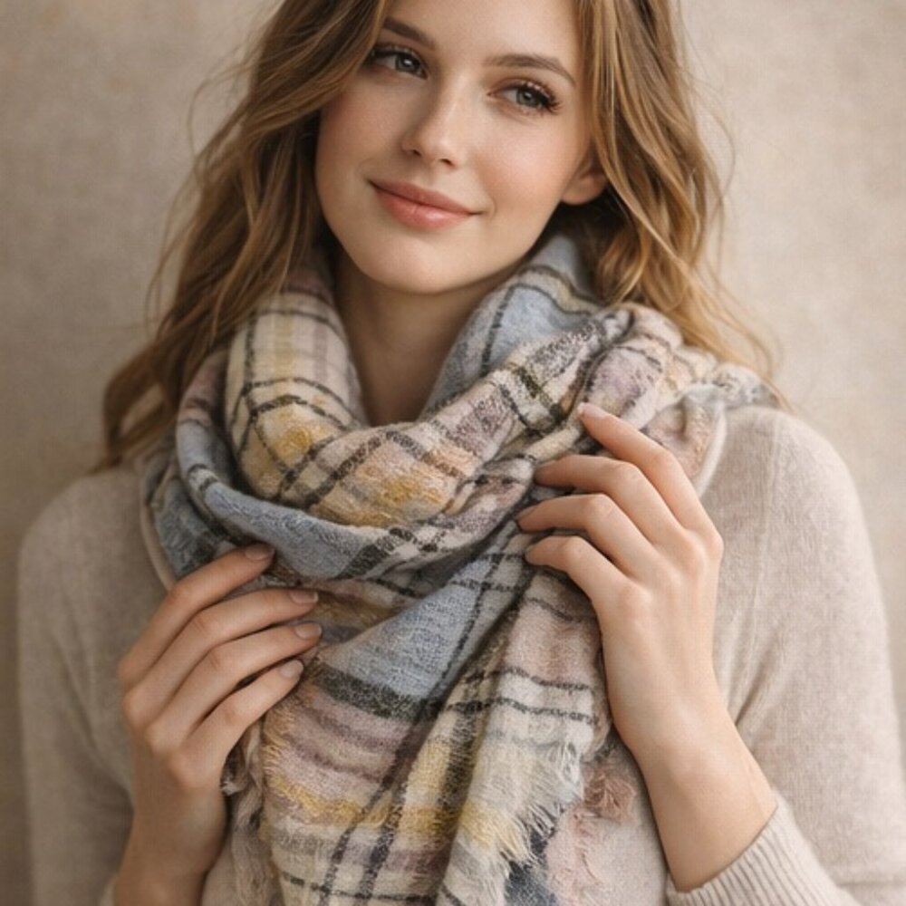 Romantic Plaid Wrap Scarf Soft moments, beautifully wrapped - Valentine Gift - Picture 3 of 5